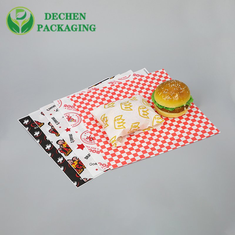 Custom Fast Food Hamburger Packaging Waxed Paper Food Wrapping Paper Printed Greaseproof Paper