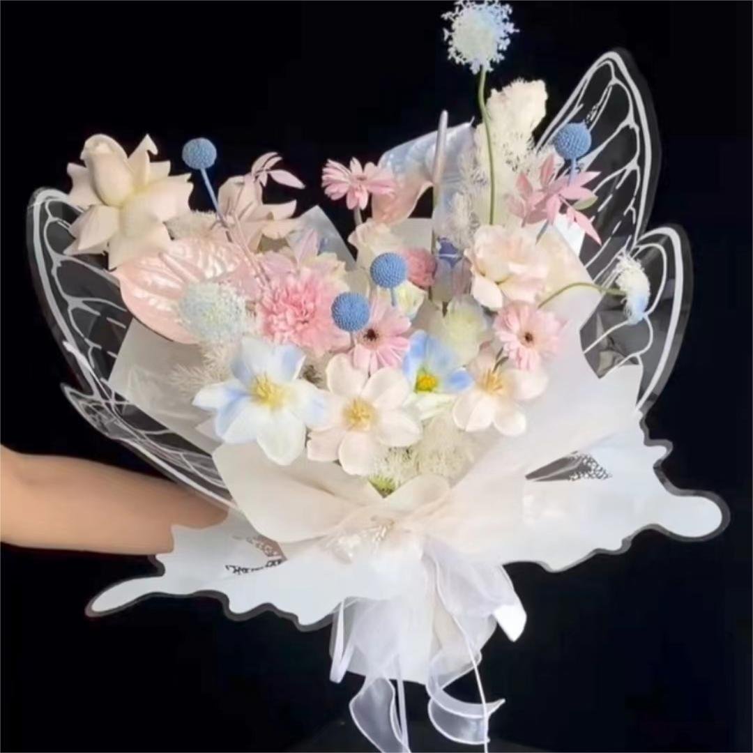 New flower packaging paper, waterproof and transparent butterfly packaging paper, double-sided printed flower shop supplies
