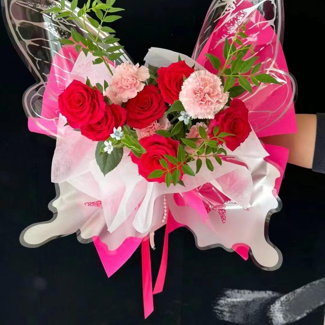 New flower packaging paper, waterproof and transparent butterfly packaging paper, double-sided printed flower shop supplies
