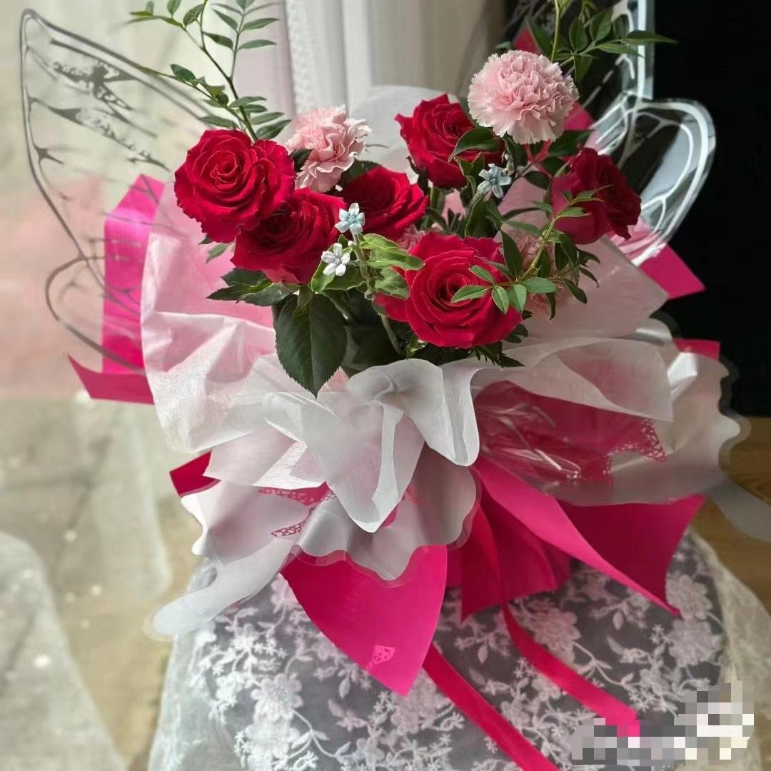 New flower packaging paper, waterproof and transparent butterfly packaging paper, double-sided printed flower shop supplies