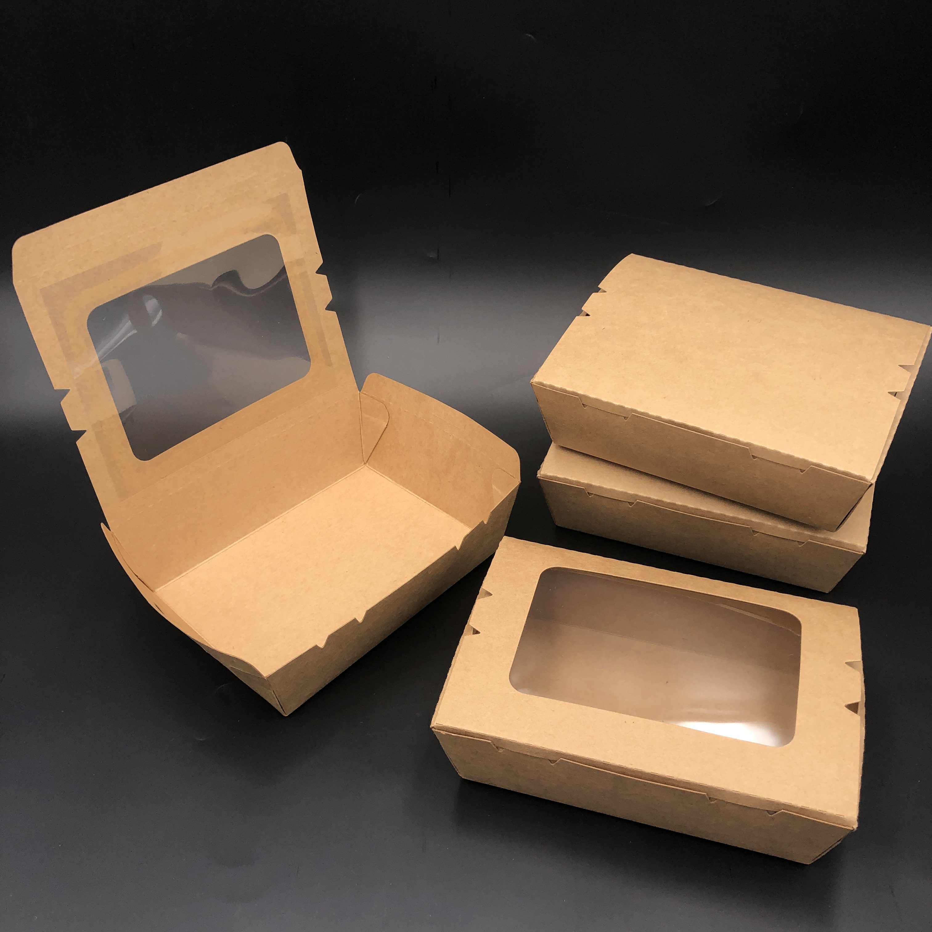 Custom Biodegradable paper Food Container packaging Salad Take Out Lunch Boxes Disposable Brown Kraft paper Box
