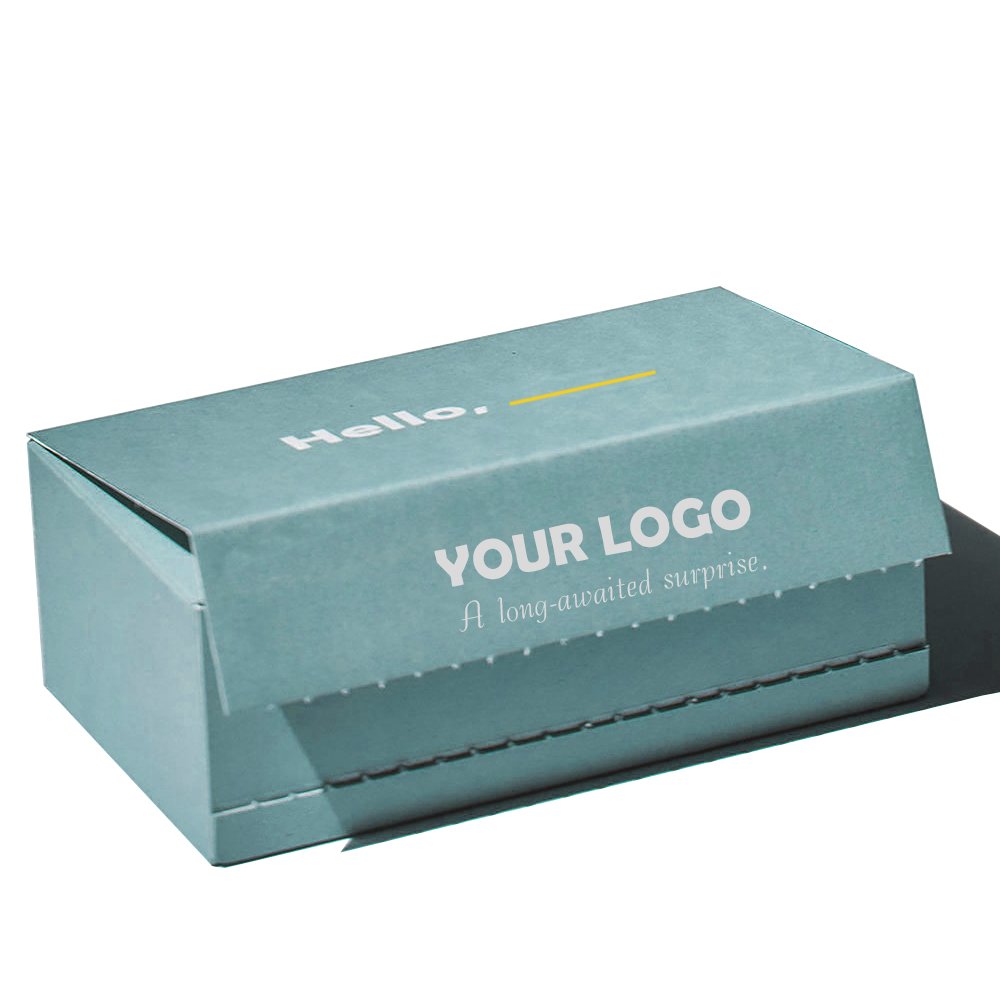 Custom Corrugated Cardboard blue Paper Mailer Shipping box Tear Strip Printed self sealing Surprise Gift Box With Logo