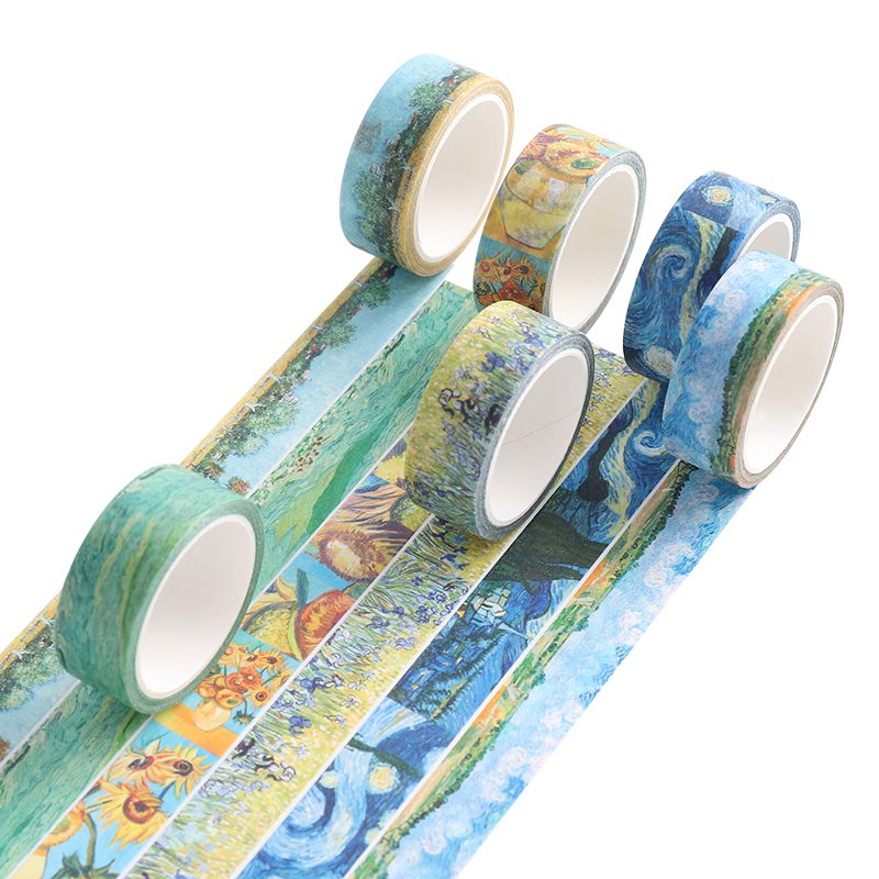 HONGFU Van Gogh series single box and paper tape DIY girl decoration creative tent stickers washi tape