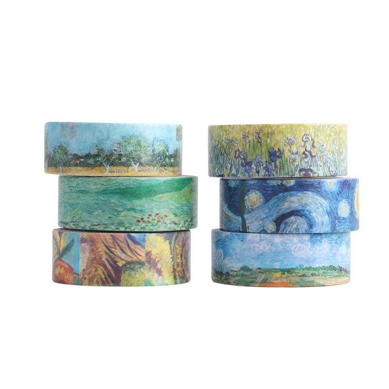 HONGFU Van Gogh series single box and paper tape DIY girl decoration creative tent stickers washi tape