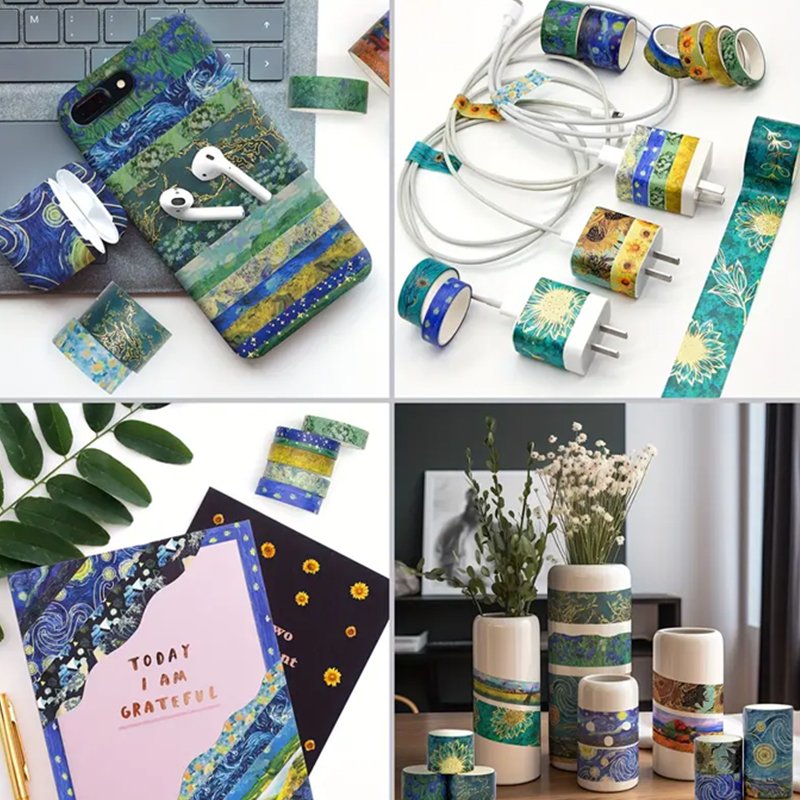 HONGFU Van Gogh series single box and paper tape DIY girl decoration creative tent stickers washi tape