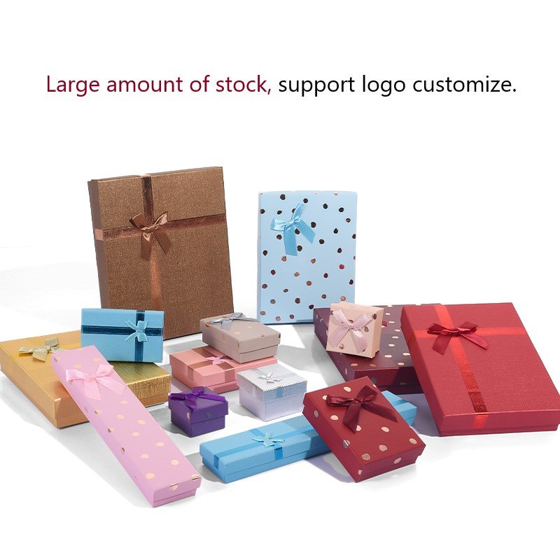 Drawer Base and lid jewelry box Jewellery Box Packaging Paper Ribbon Bowknot Customizable Logo Jewelry Set Boxes Wholesale ring packaging with custom logo