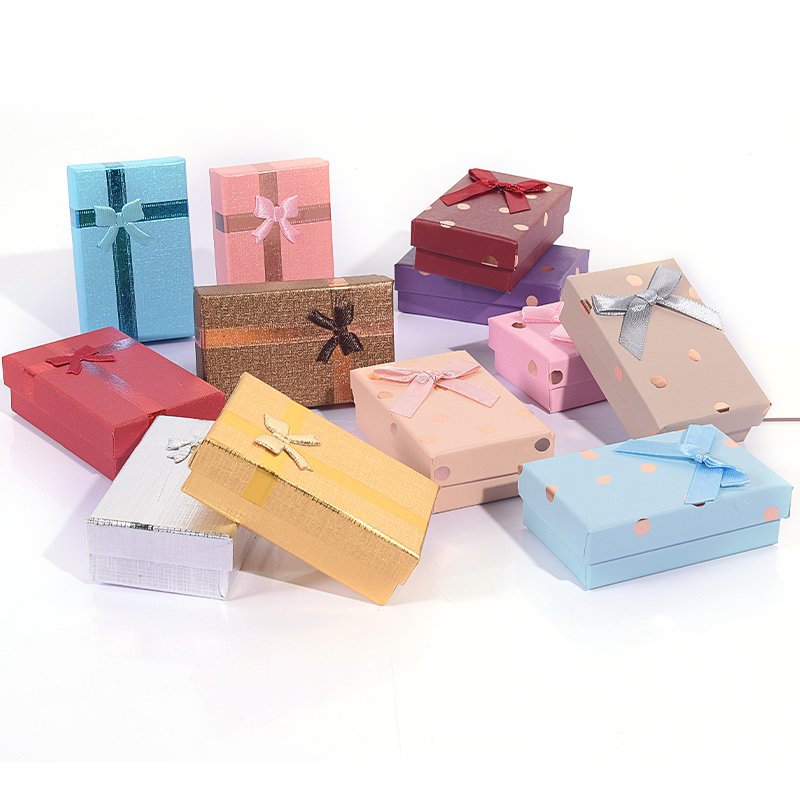 Drawer Base and lid jewelry box Jewellery Box Packaging Paper Ribbon Bowknot Customizable Logo Jewelry Set Boxes Wholesale ring packaging with custom logo