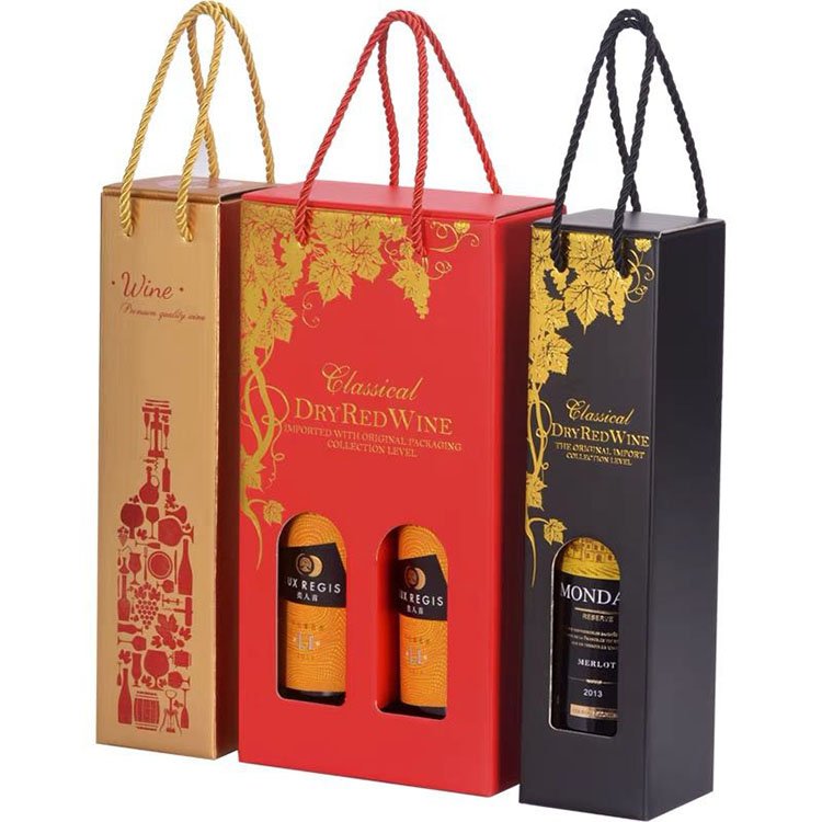 Custom printing window handle wine packaging kraft paper wine glass packaging box