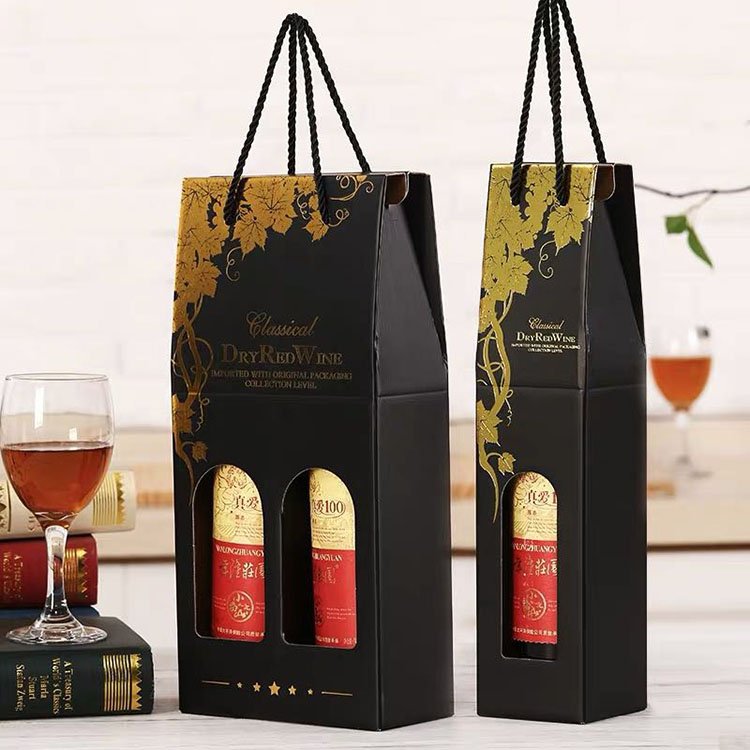 Custom printing window handle wine packaging kraft paper wine glass packaging box