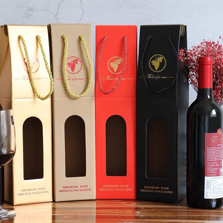 Custom printing window handle wine packaging kraft paper wine glass packaging box