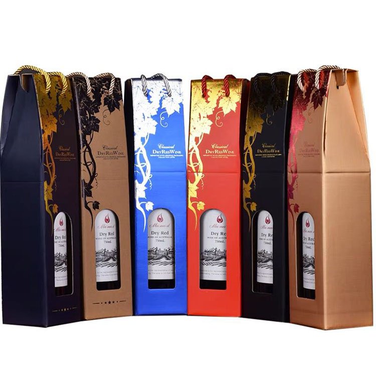 Custom printing window handle wine packaging kraft paper wine glass packaging box