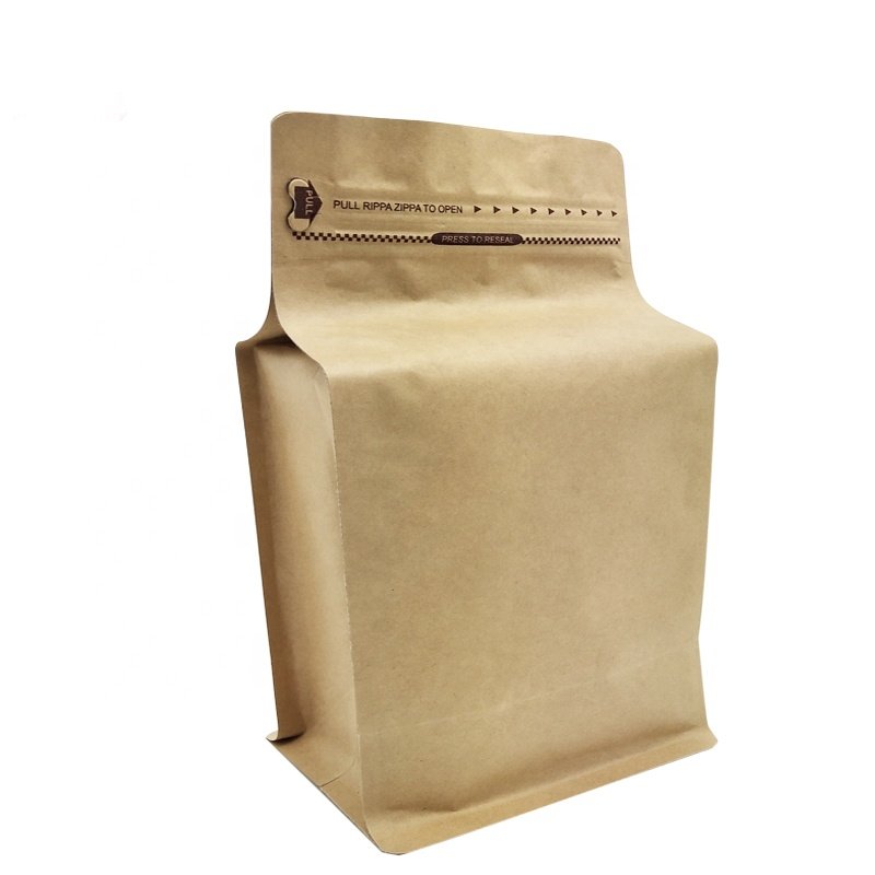 Custom Eight Side Seal Zipper Coffee Paper One Way Valve Applicator Zip lock Plastic Packaging Bag with Zipper