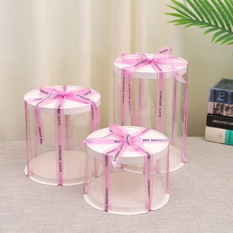 Wholesale PVC plastic transparent wedding cake box Hot sale luxury round clear cake boxes packaging