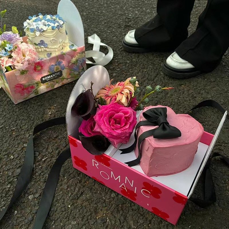 New Design Flower HandBag Valentine's Day Mother's Day PVC Transparent Cake Flower Box with Handle