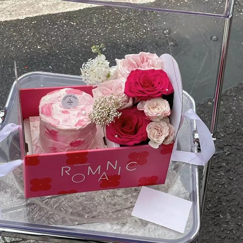 New Design Flower HandBag Valentine's Day Mother's Day PVC Transparent Cake Flower Box with Handle