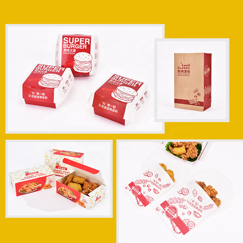 Takeaway Food Packaging Printed Fast Food Cardboard Packaging Paper Boxes Supplier Custom Hot Disposable Golden Kraft Paper