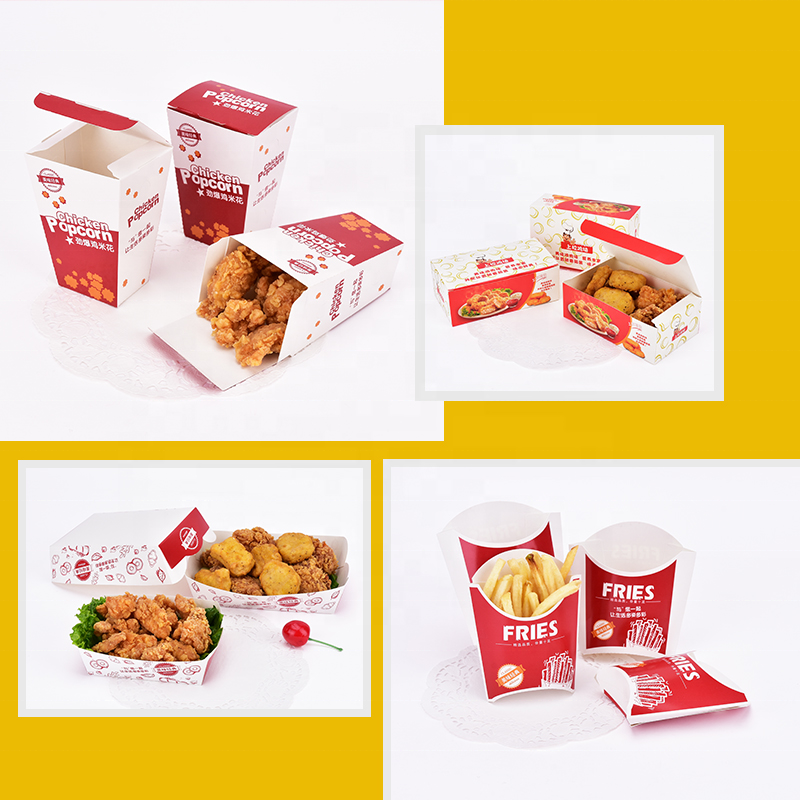 Takeaway Food Packaging Printed Fast Food Cardboard Packaging Paper Boxes Supplier Custom Hot Disposable Golden Kraft Paper