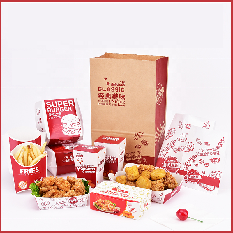 Takeaway Food Packaging Printed Fast Food Cardboard Packaging Paper Boxes Supplier Custom Hot Disposable Golden Kraft Paper