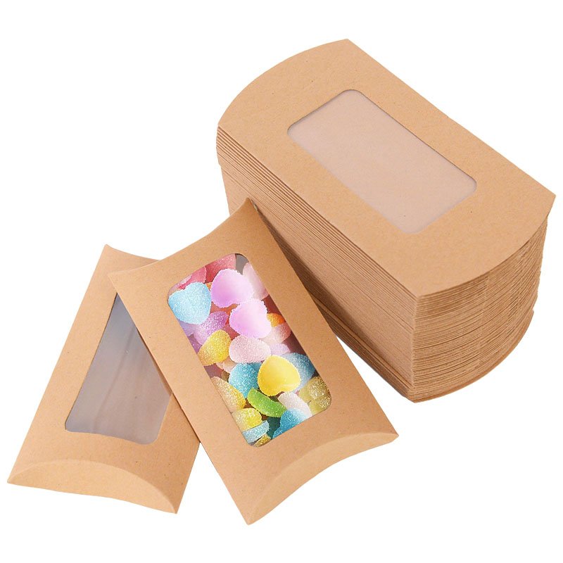 Custom luxury chocolate candy small kraft paper pillow box packaging with clear window
