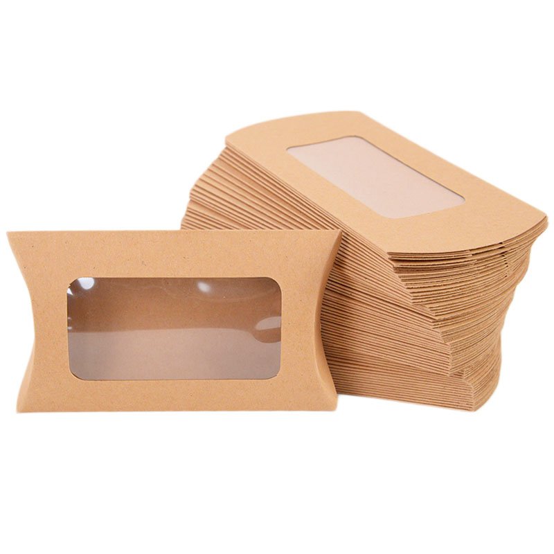 Custom luxury chocolate candy small kraft paper pillow box packaging with clear window