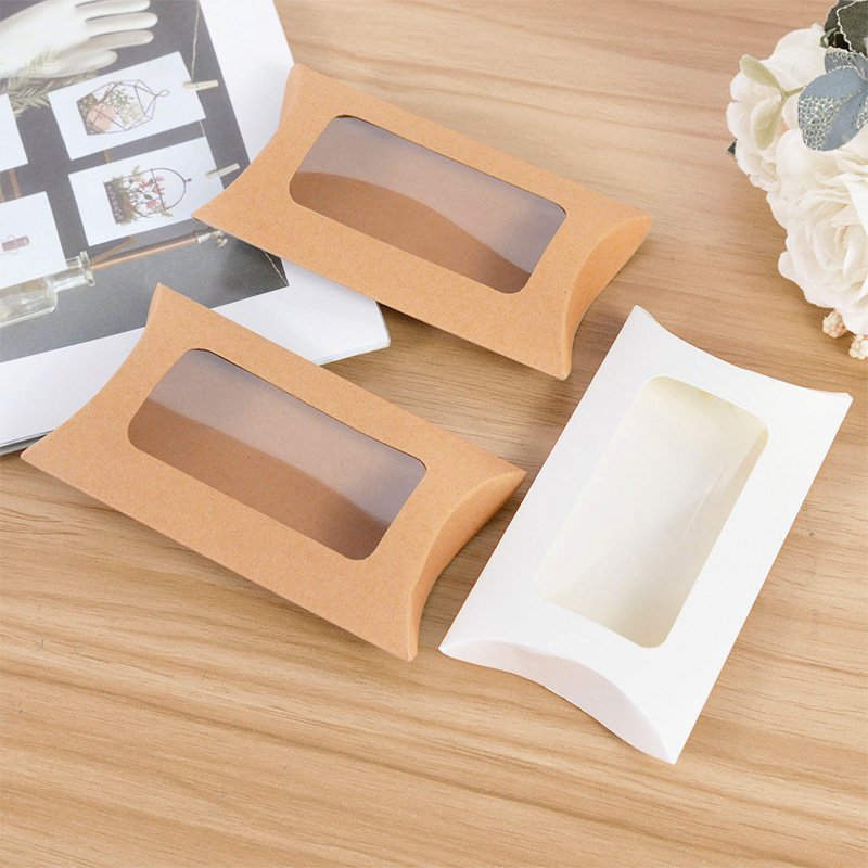 Custom luxury chocolate candy small kraft paper pillow box packaging with clear window