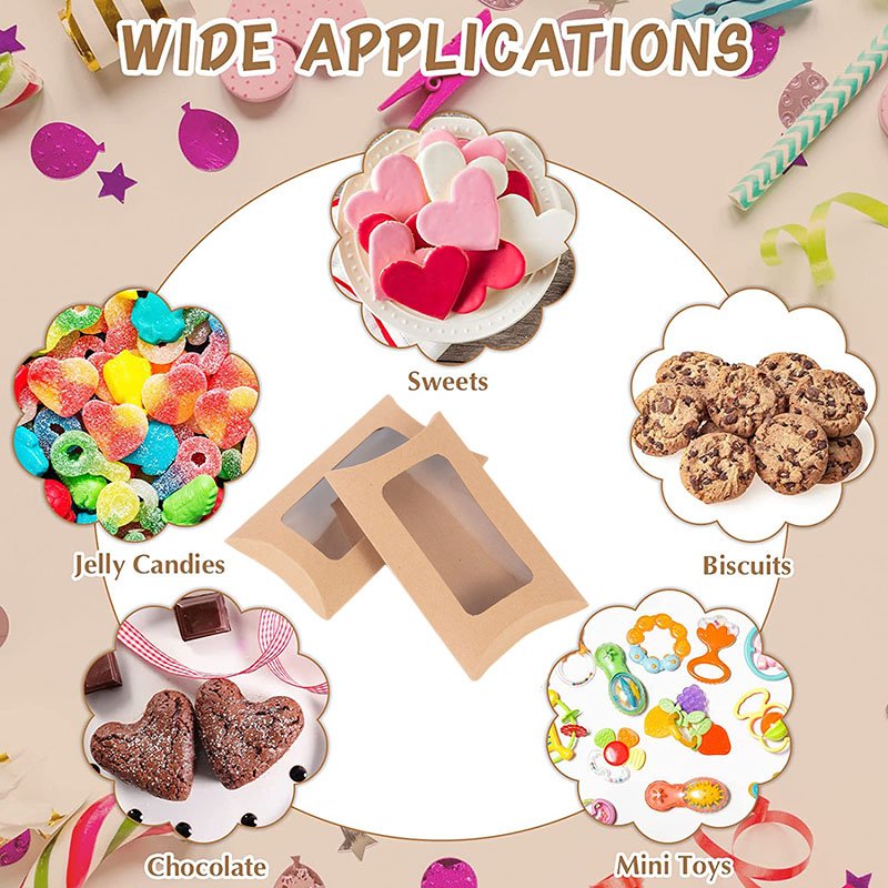 Custom luxury chocolate candy small kraft paper pillow box packaging with clear window