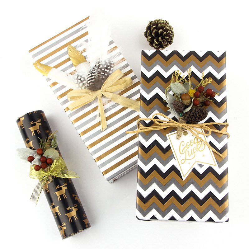 Black Gold and Kraft pattern Gift Wrapping Paper Recycled Birthday Wrapping Paper Sheets for Present Wrapping Paper for Gift