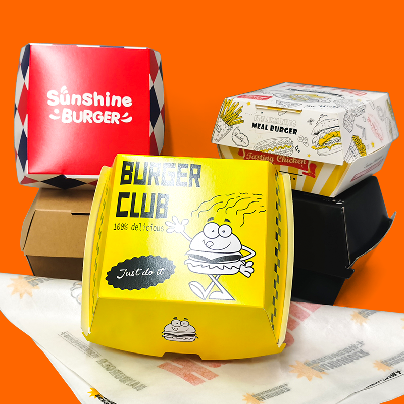 Customized Luxury Wholesale Burger Fried Chicken Sandwich Cardboard Paper Packaging Box For Food