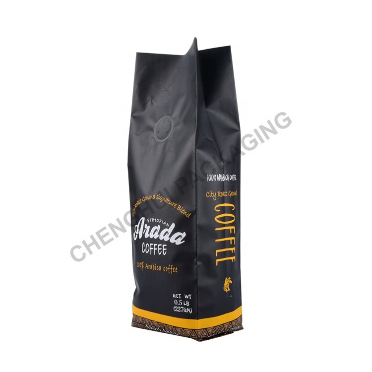 Custom Biodegradable 1/2Lb 70Micron Black PET/NY/PE Heat Sealing Aluminum Foil Coffee Sachet Side Gusset Pouch Bags With Valve