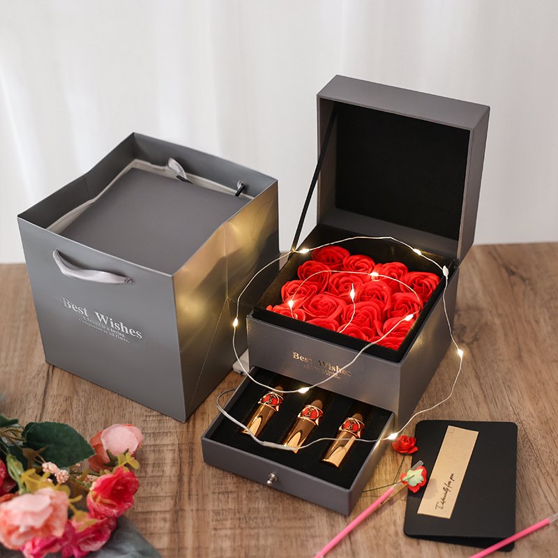 Flower Lipstick Box Custom Packaging Boxes Trendy Leather PU Lipstick Empty Case Grey for Lipsticks Floral Cosmetics Luxury