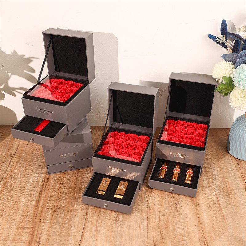 Flower Lipstick Box Custom Packaging Boxes Trendy Leather PU Lipstick Empty Case Grey for Lipsticks Floral Cosmetics Luxury