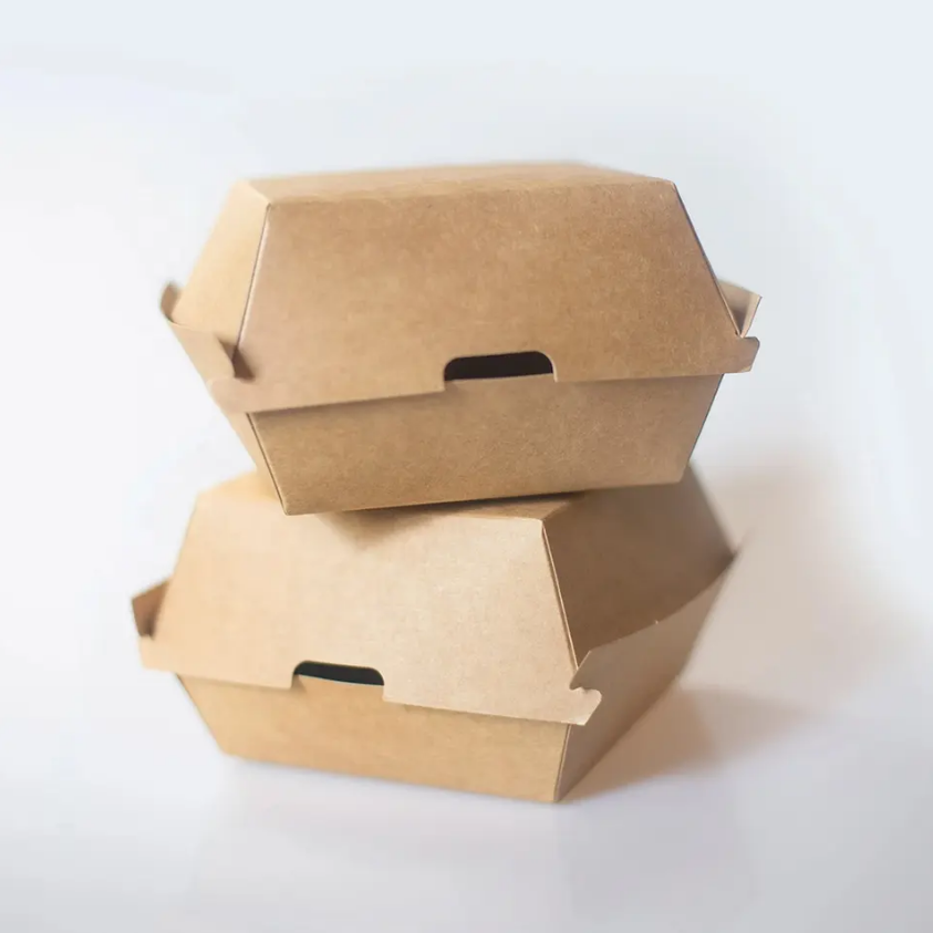 Customized Clam Clamshell Disposable Food Packaging Kraft Paper Foodgrade Fast Food Burger Fry Chicken Hotdog Box