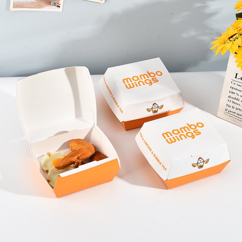 Customized Clam Clamshell Disposable Food Packaging Kraft Paper Foodgrade Fast Food Burger Fry Chicken Hotdog Box