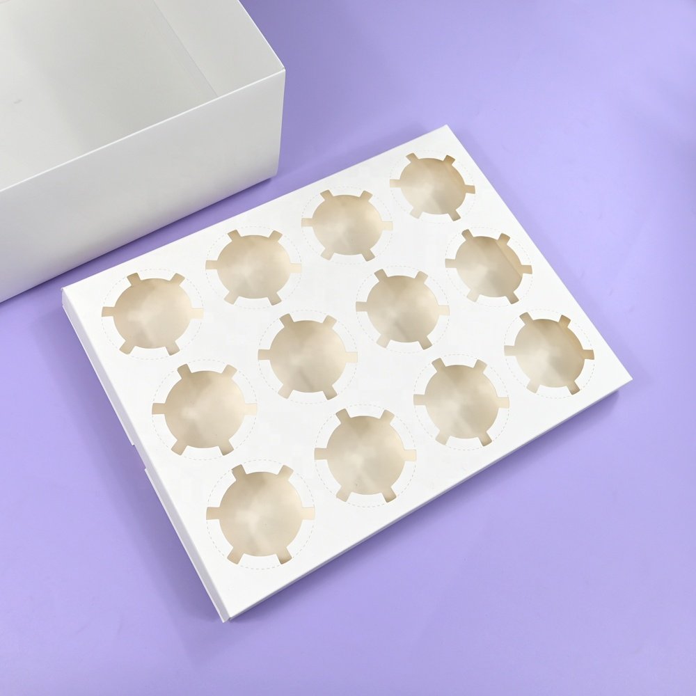 XJH Cupcake Box 12 Hole Clear Lid Cupcake Boxes and Packaging White Card Paper Dessert Box for Party Wedding
