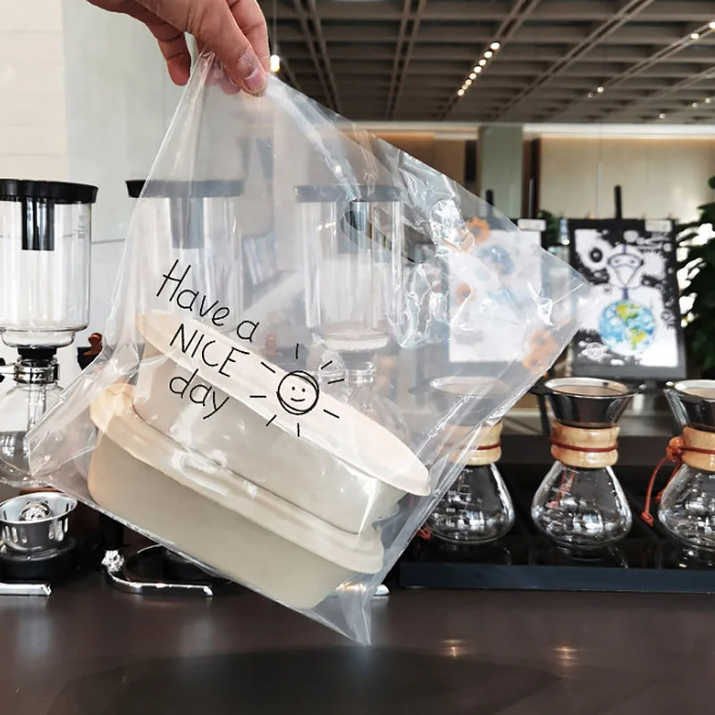 Clear Transparent Merchandise Plastic Bags Logo with Die Cut Handles Bulk Retail Bags for Small Business Shopping Bagpopular