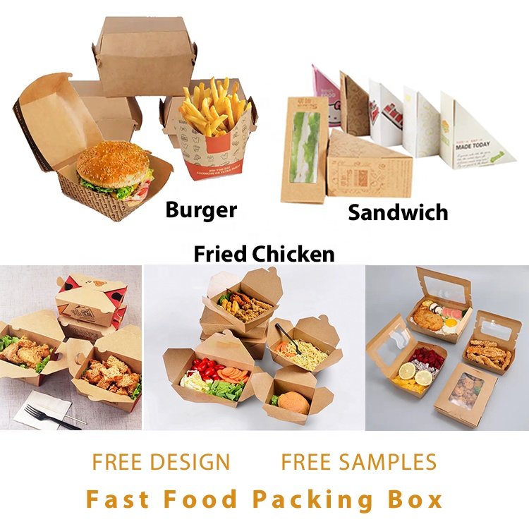 Factory hot sale Customized Size Printing Disposable Eco-friendly Kraft Paper Food Packaging Box Hamburger Box