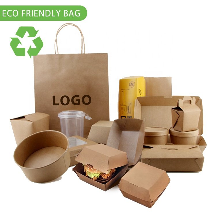 Factory hot sale Customized Size Printing Disposable Eco-friendly Kraft Paper Food Packaging Box Hamburger Box