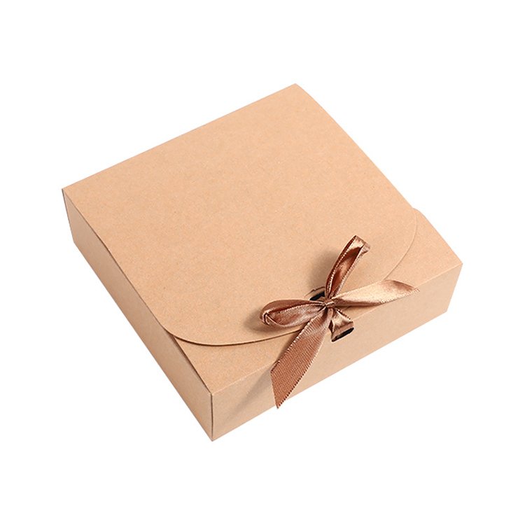 Custom Printed Small Wedding Candy Black Kraft Paper Gift Box With Gold Bow Cake Packaging Paper Boxes