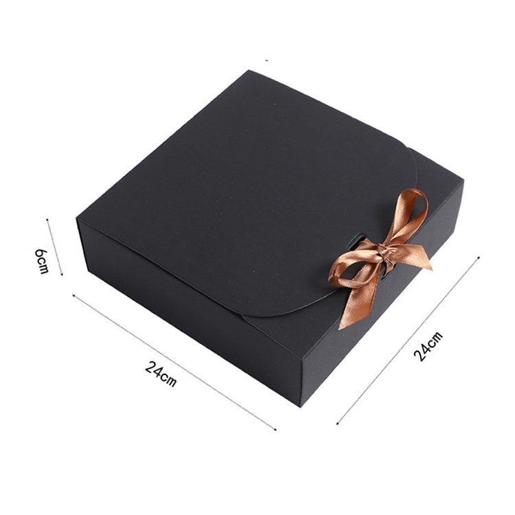 Custom Printed Small Wedding Candy Black Kraft Paper Gift Box With Gold Bow Cake Packaging Paper Boxes