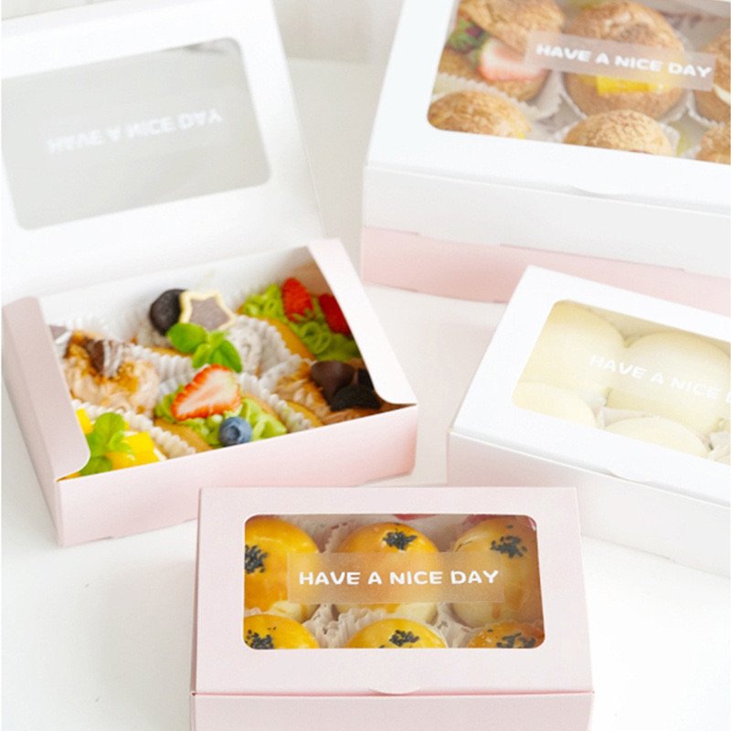 Recyalable Custom Logo Cake Box With Window Folding One Flat Luxury Bakery Mochi Donut Packaging Box