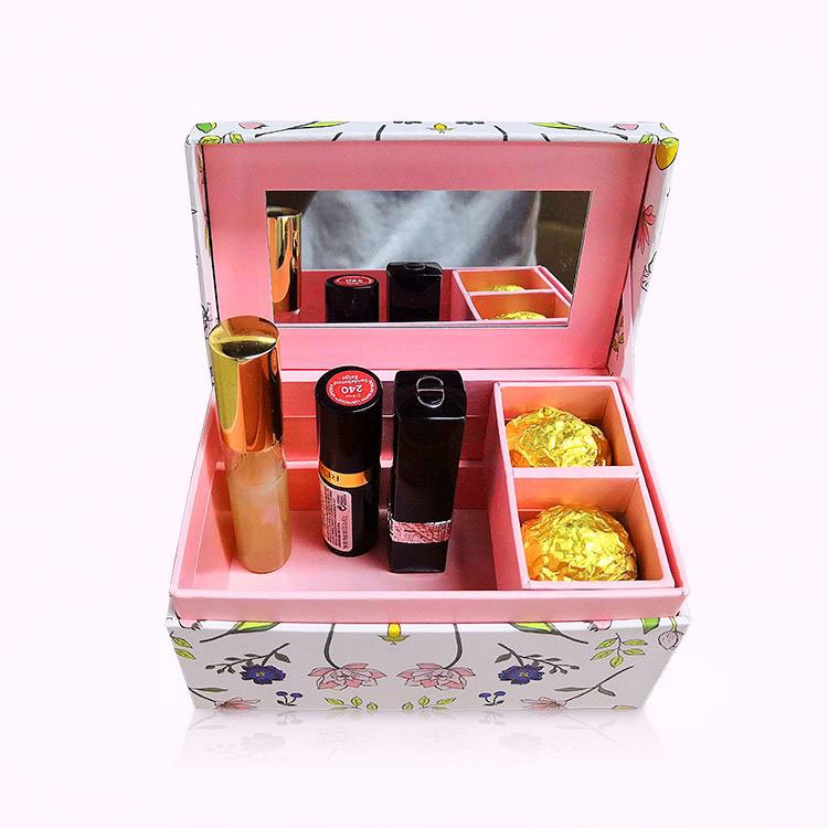 Custom Tabletop Makeup Box Packaging Cosmetics Display Storage Organizer Box Drawer With Mirror