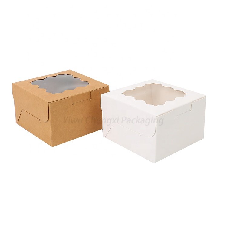 Wholesale white brown Paper 4x4x2.5 Small Bakery Cookies Pastry packaging Boxes Individual Donut Boxes with window