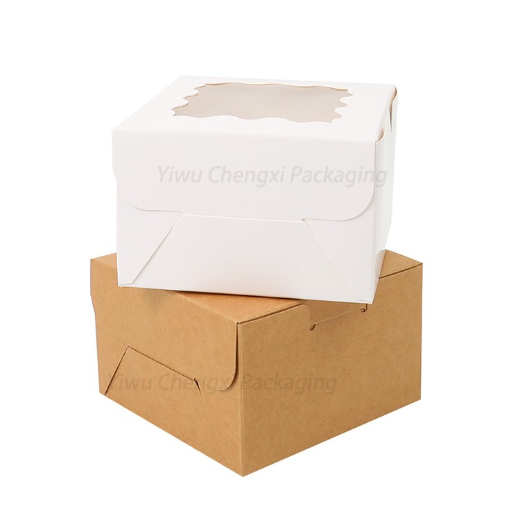 Wholesale white brown Paper 4x4x2.5 Small Bakery Cookies Pastry packaging Boxes Individual Donut Boxes with window