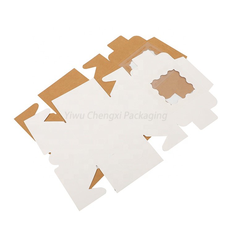 Wholesale white brown Paper 4x4x2.5 Small Bakery Cookies Pastry packaging Boxes Individual Donut Boxes with window