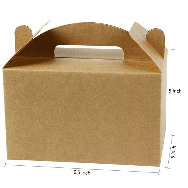 Brown Kraft Paper Gable Gift Boxes food grade Goodies Wedding Favor boxes with handle large