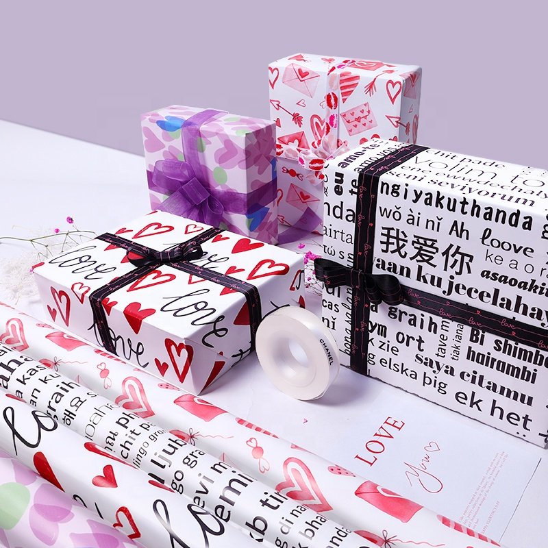 New Heart Pattern Valentine's Day Gift Packaging Holiday Gifts Diy Wrapping Paper Book Wrapper
