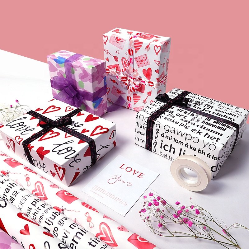 New Heart Pattern Valentine's Day Gift Packaging Holiday Gifts Diy Wrapping Paper Book Wrapper