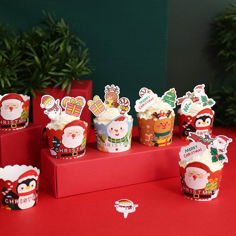 Wholesale Christmas 4 Cupcakes Box Paper Folding Party Cake Box Sweet Cake Packaging With Handles and PVC Transparent Window