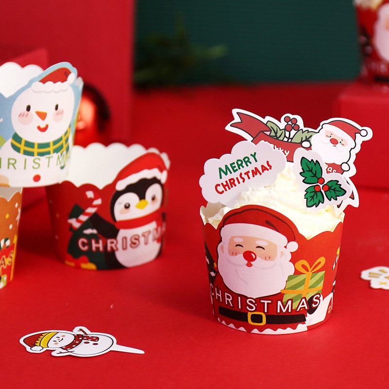 Wholesale Christmas 4 Cupcakes Box Paper Folding Party Cake Box Sweet Cake Packaging With Handles and PVC Transparent Window