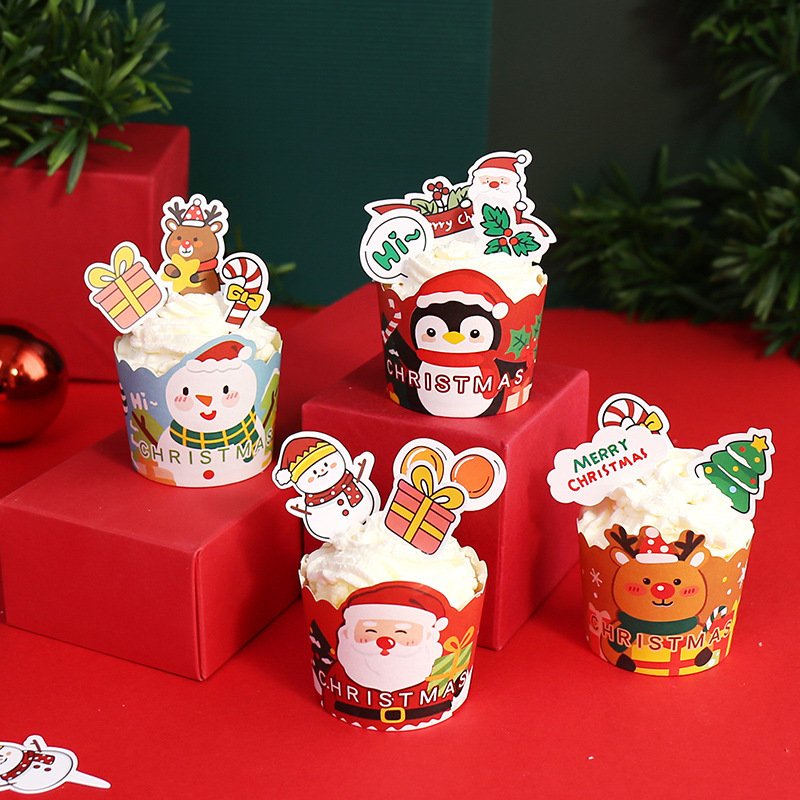 Wholesale Christmas 4 Cupcakes Box Paper Folding Party Cake Box Sweet Cake Packaging With Handles and PVC Transparent Window